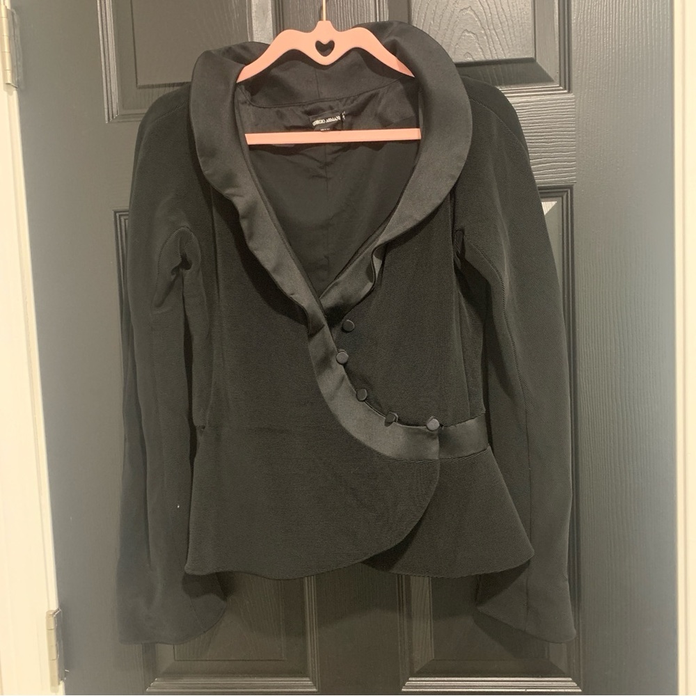 Giorgio Armani | Black Women's Blazer Silk Blend with Satin Trim | Sz 10